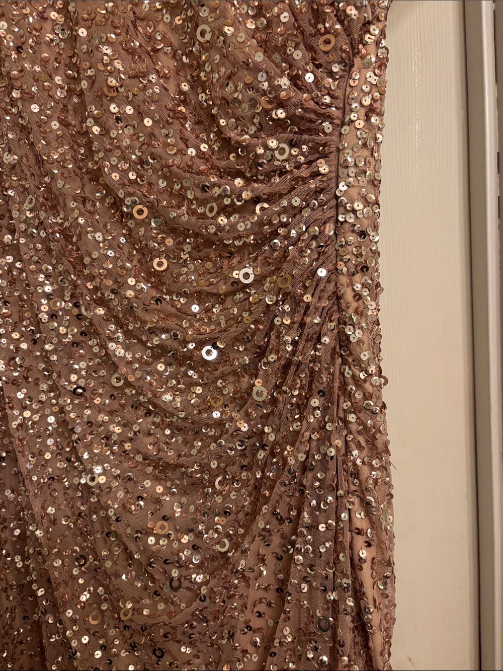 Adrianna Papell Rose Gold Sequin Evening Gown Fit and Flare - Picture 7 of 12
